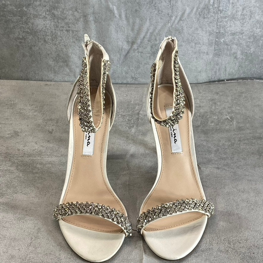 NINA Women's Ivory Luster Satin Vauna Rhinestone Embellished Dress Sandals SZ 7