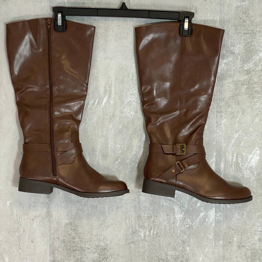 STYLE & CO Cognac Marliee Wide-Calf Full Side Zip Round-Toe Riding Boots SZ 9