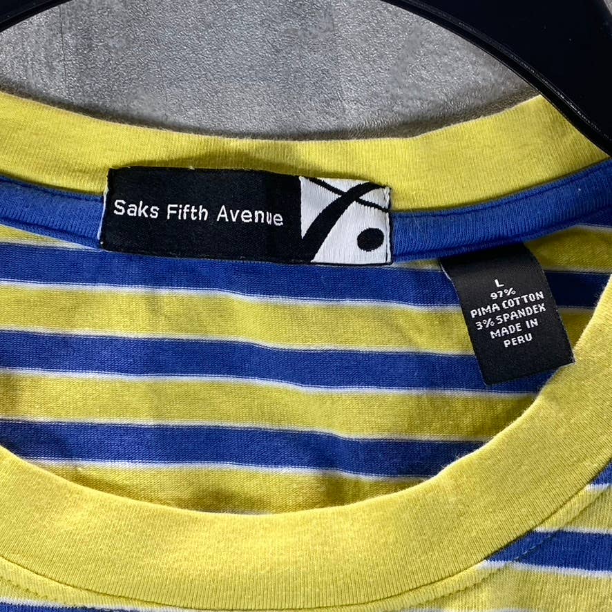 SAKS FIFTH AVENUE Men's Yellow/Blue Crewneck Cotton Short-Sleeve T-Shirt SZ L