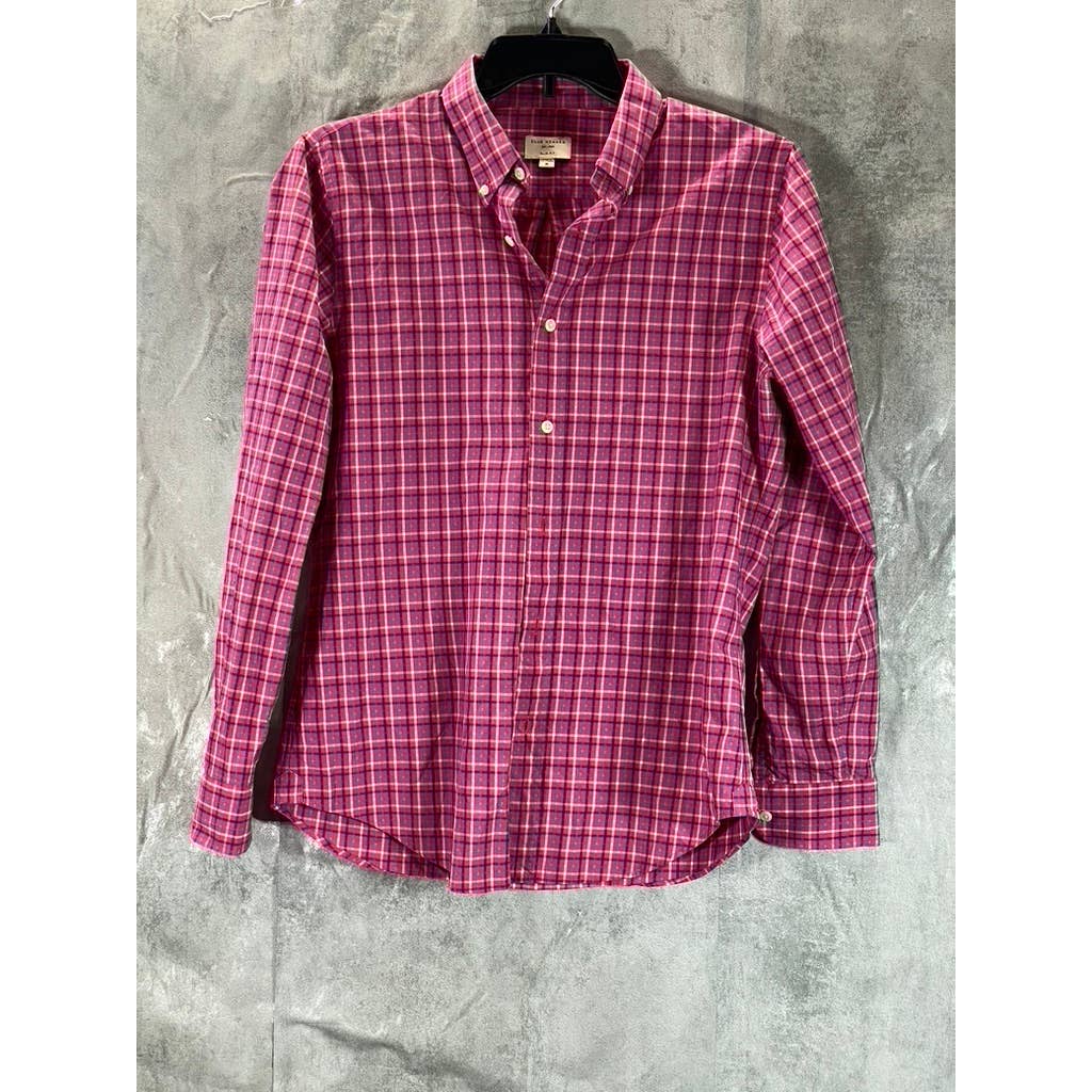 CLUB MONACO Men's Red Plaid Slim-Fit Button-Up Long-Sleeve Shirt SZ M
