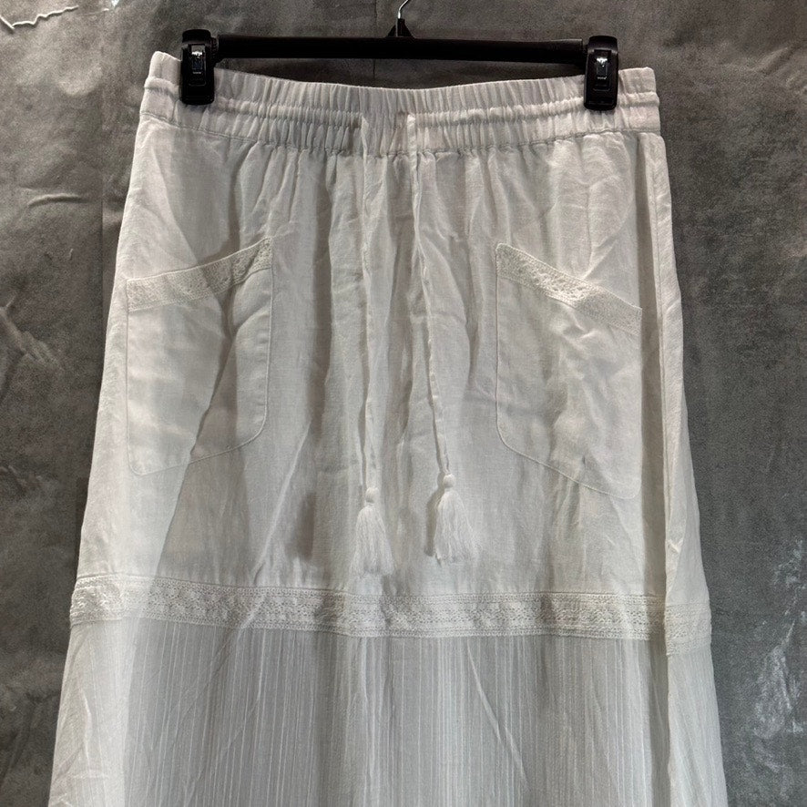 INC INTERNATIONAL CONCEPTS Women's Bright White Lace Linen Drawstring Skirt SZ L