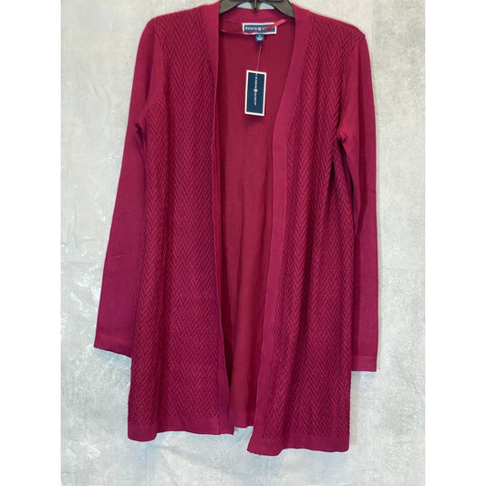 KAREN SCOTT Women's Merlot Open-Front Collarless Chevron Duster Cardigan SZ S