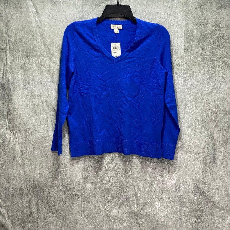 STYLE & CO Solid Blue V-Neck Long Sleeve Pullover Sweater SZ S