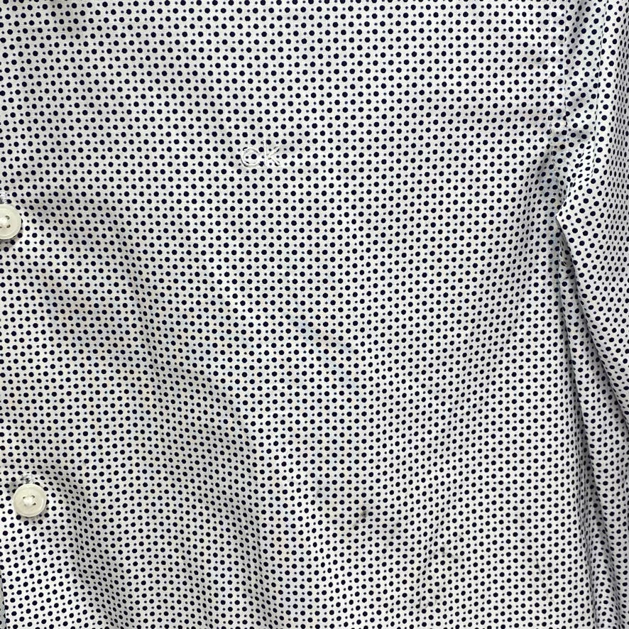 CALVIN KLEIN Brilliant White Dot Print Logo Button-Up Long Sleeve Shirt SZ S