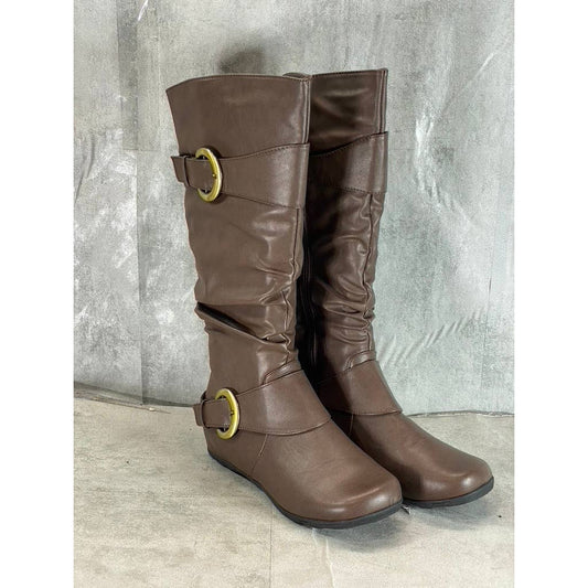 JOURNEE COLLECTION Women's Brown Faux-Leather Paris Side-Zip Tall Boots SZ 10