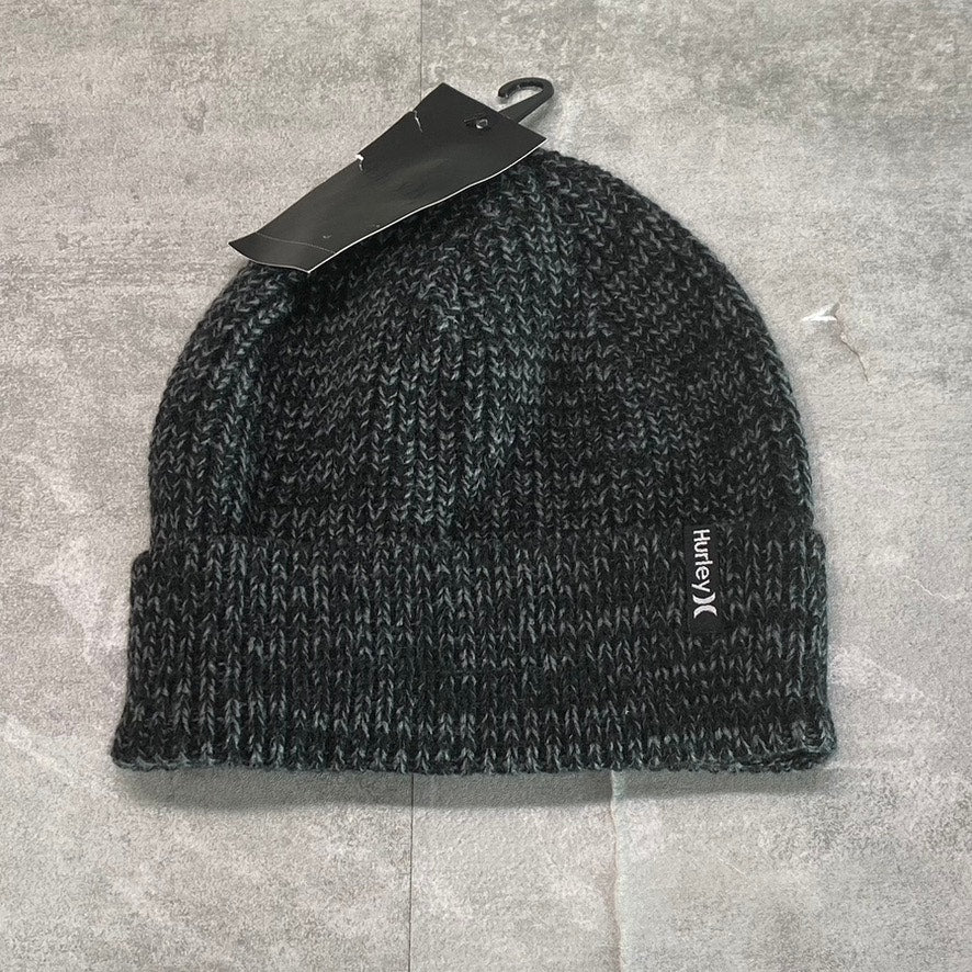 HURLEY Men's Black-Gray Mixed Yarn Knit Max Cuff 2.0 Beanie SZ OS