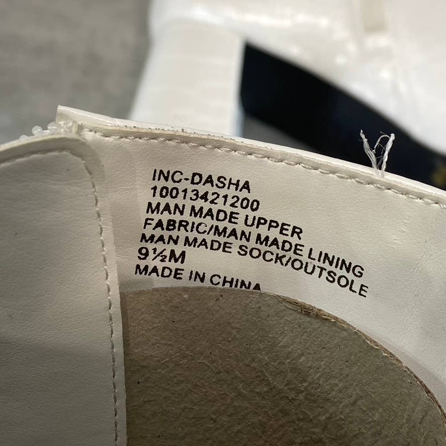 INC INTERNATIONAL Women's White Croc Dasha Square-Toe Block-Heel Boots SZ 9.5