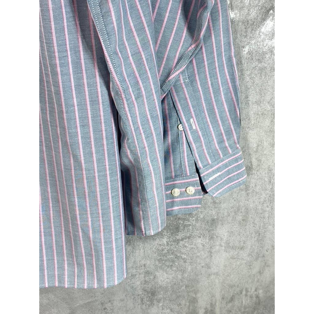 BROOKS BROTHERS Men's Gray/Pink Stripe Stretch Madison Relaxed-Fit Shirt SZ XL