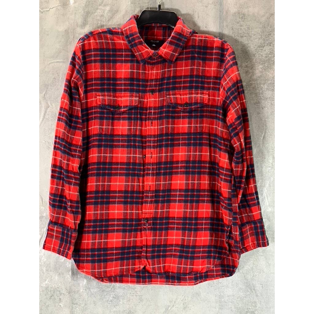 MADEWELL Women's Red Plaid Flannel Button-Up Long Sleeve Shirt SZ M