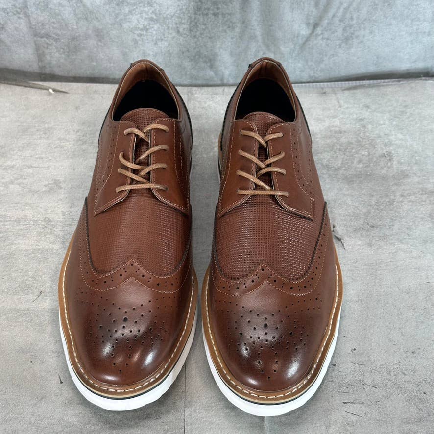 VANCE CO. Men's Brown Faux-Leather Warrick Memory Foam Wingtip Oxfords SZ 11