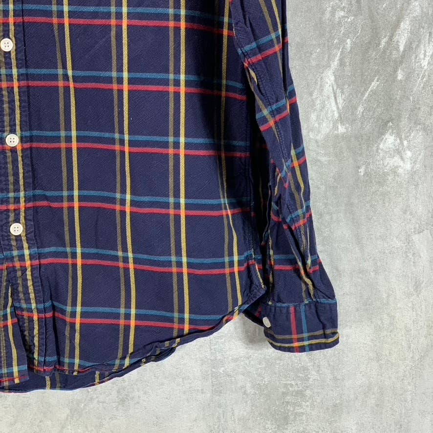 J.CREW Men's Navy Windowpane Cotton Button-Up Long-Sleeve Oxford Shirt SZ M