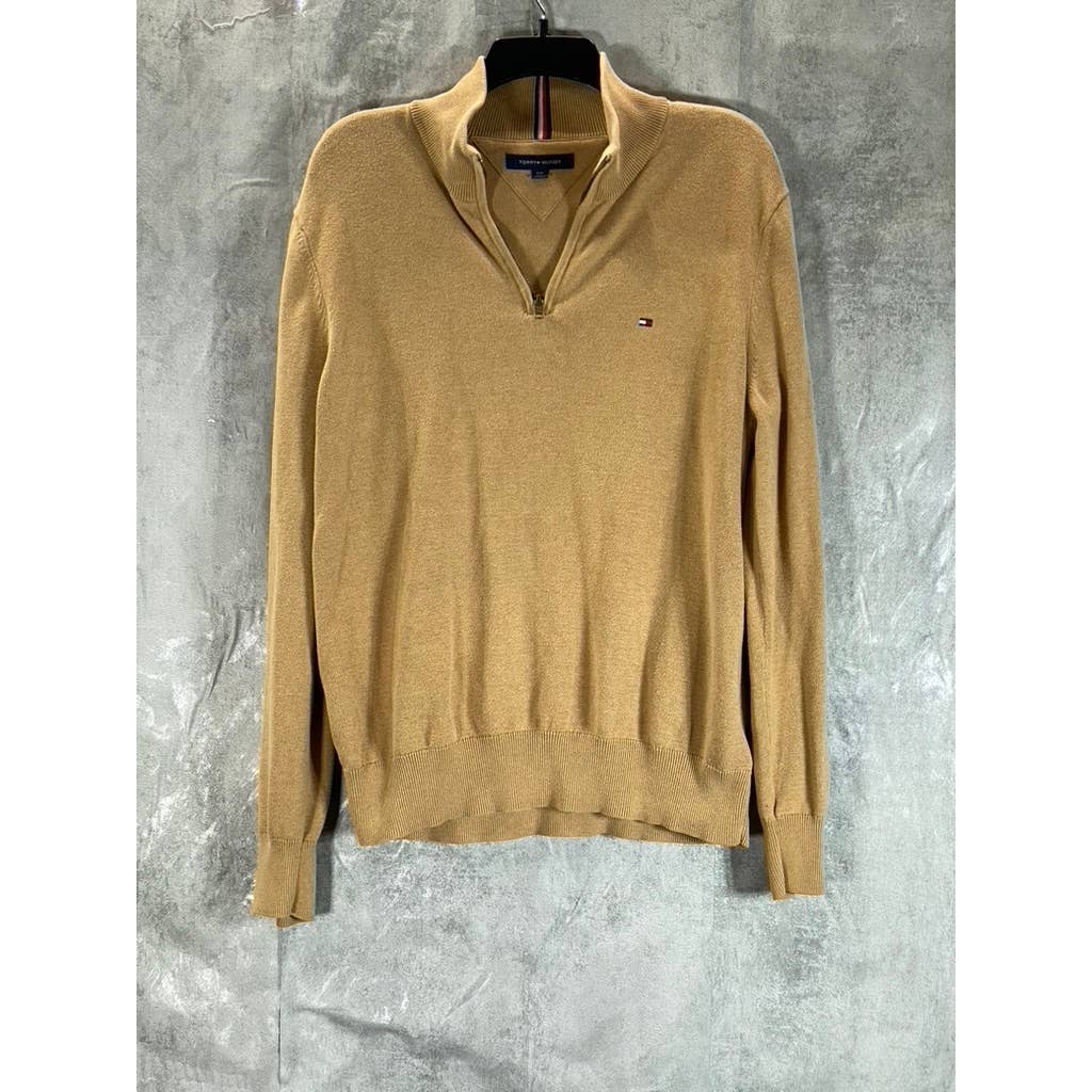 TOMMY HILFIGER Men's Tan Signature Solid Quarter-Zip Pullover Sweater SZ L