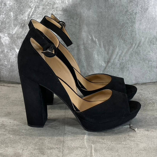 SUN+STONE Women's Black Micro Reeta Block-Heel Ankle Strap Platform Heels SZ 9