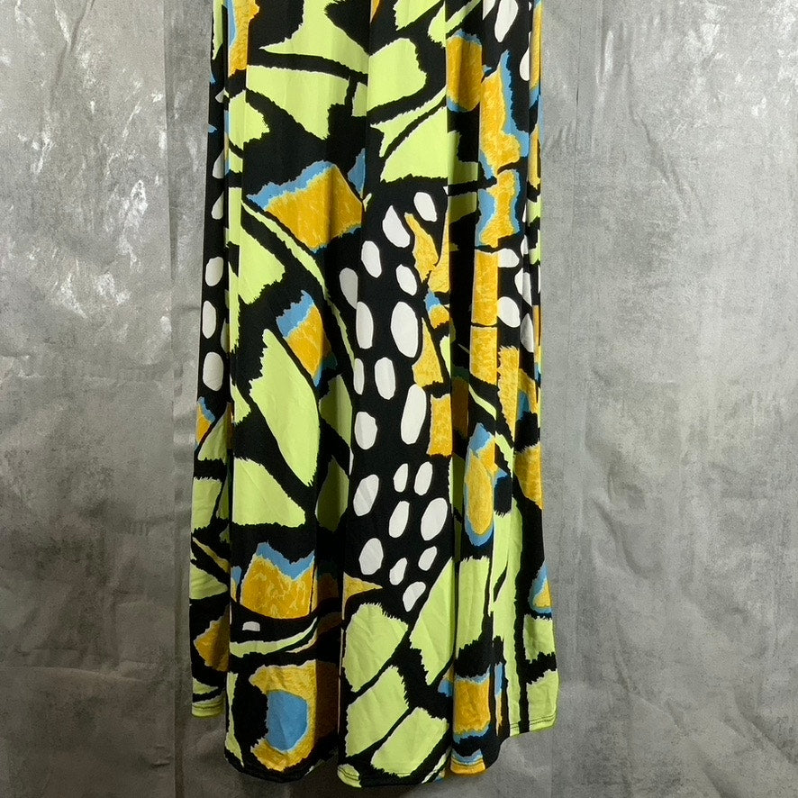 24SEVEN Comfort Apparel Women's Green Print Butterfly V-Neck Cap Sleeve Dress