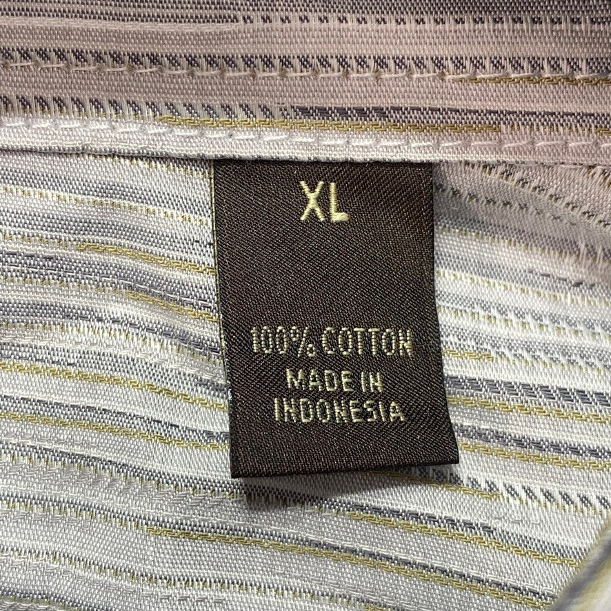 TASSO ELBA Gray Combo Stretch Textured Short Sleeve Button-Up Shirt SZ XL