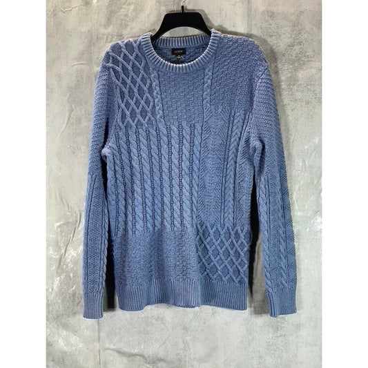 J.CREW Men's Heather Mediterranean Navy Crewneck Cable Knit Sweater SZ M
