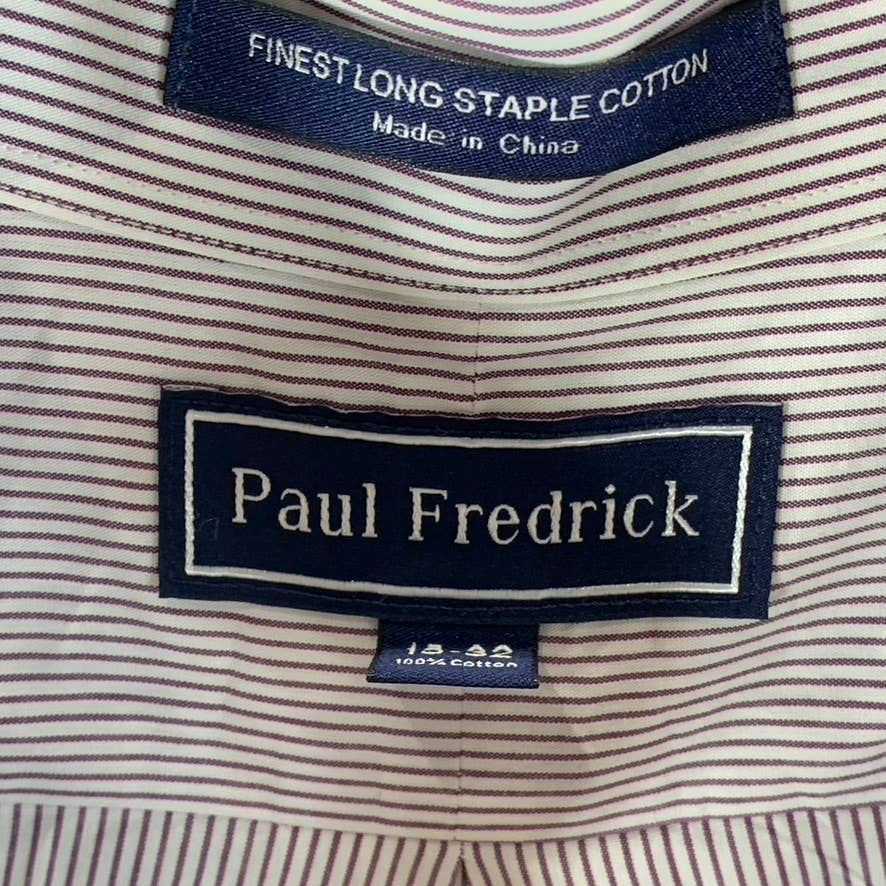 PAUL FREDRICK Men's Burgundy Pinstripe Button-Up Long-Sleeve Dress Shirt SZ15-32