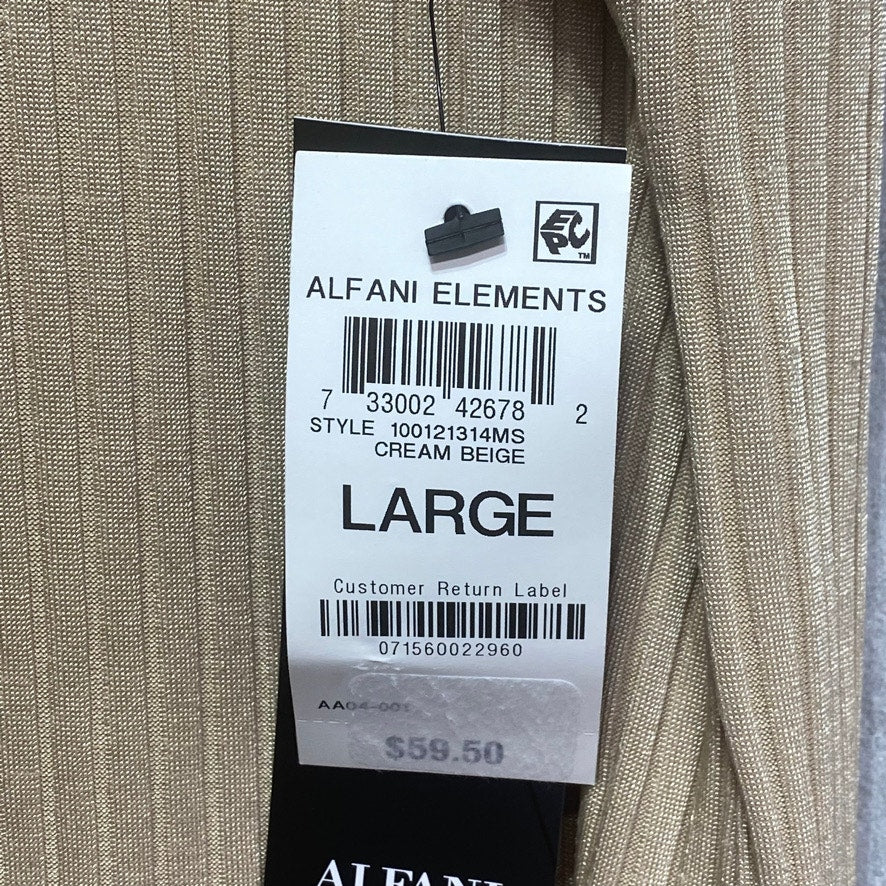 ALFANI Beige Ribbed High-Low Short Sleeve Scoop Neck Tunic Top SZ L
