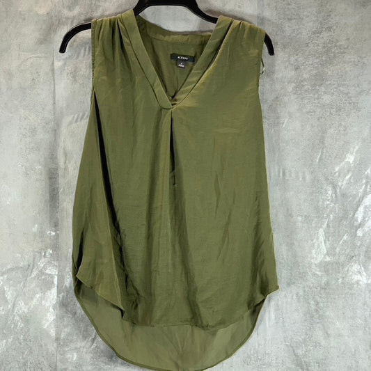 ALFANI Women's Burnt Olive Satin V-Neck Sleeveless Top SZ S