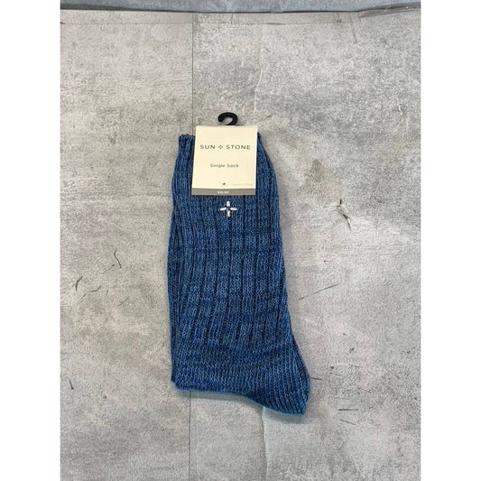 Sun + Stone Men's Blue Marled Knit Crew Single Sock SZ 10-13