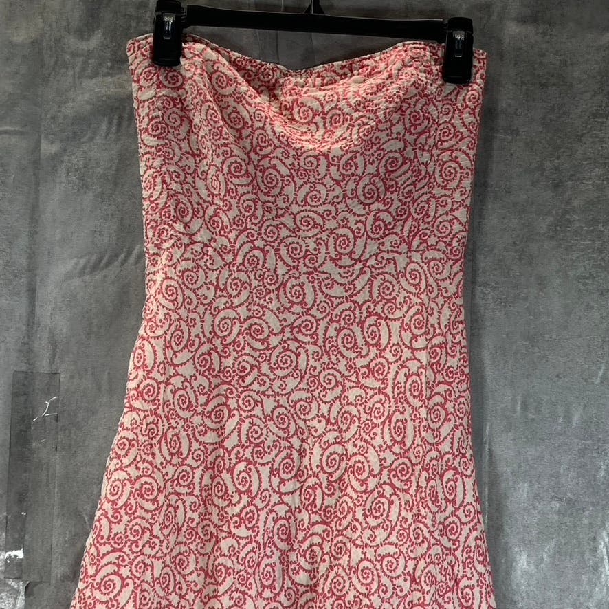 J.CREW Women's Pink/White Printed Strapless Fit & Flare Midi Dress SZ 0