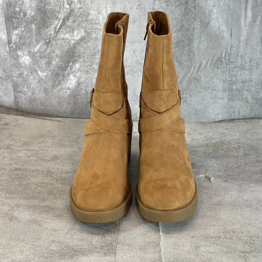 STYLE & CO Women's Tan Micro Bessiee Memory Foam Block-Heel Boots SZ 6.5