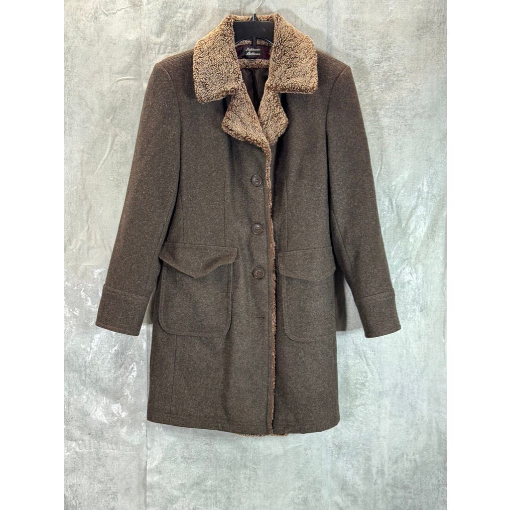 STEPHANIE MATHEWS Women's Brown Wool Sherpa Coat SZ 6 Missy