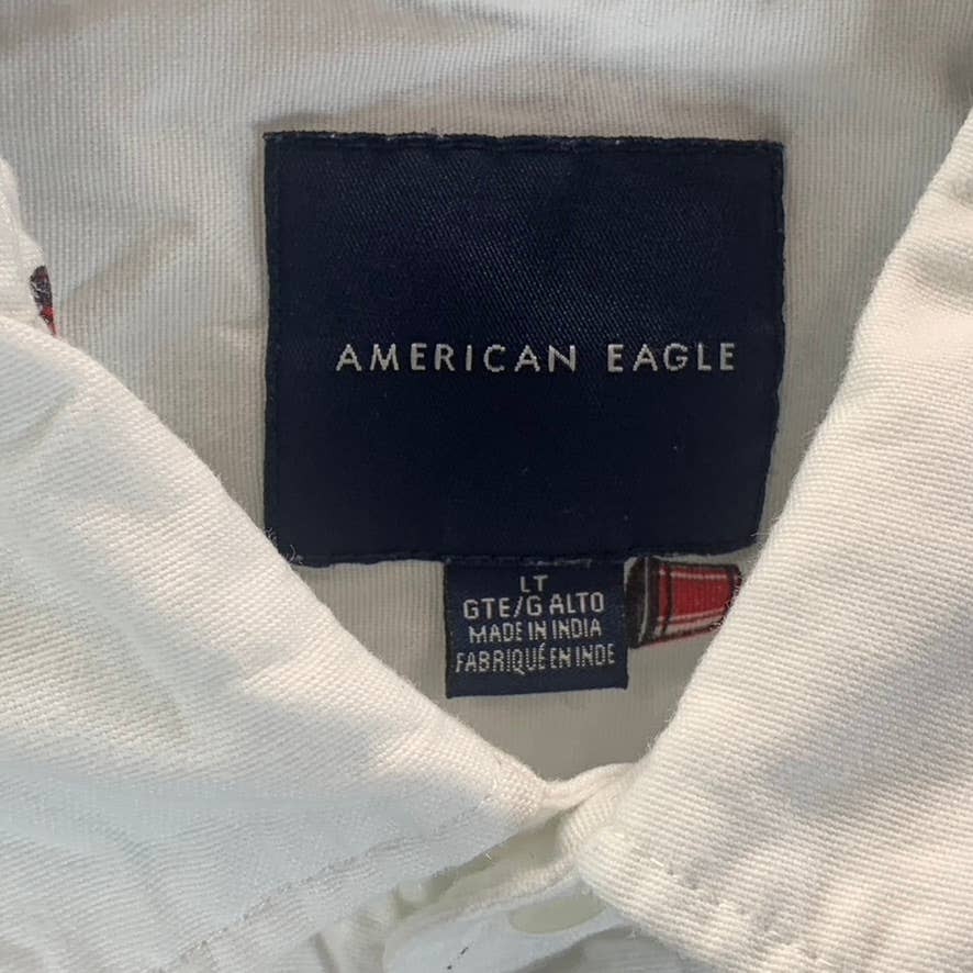 AMERICAN EAGLE Men's Tall White Red Cup Print Button-Up Short-Sleeve Shirt SZL/T