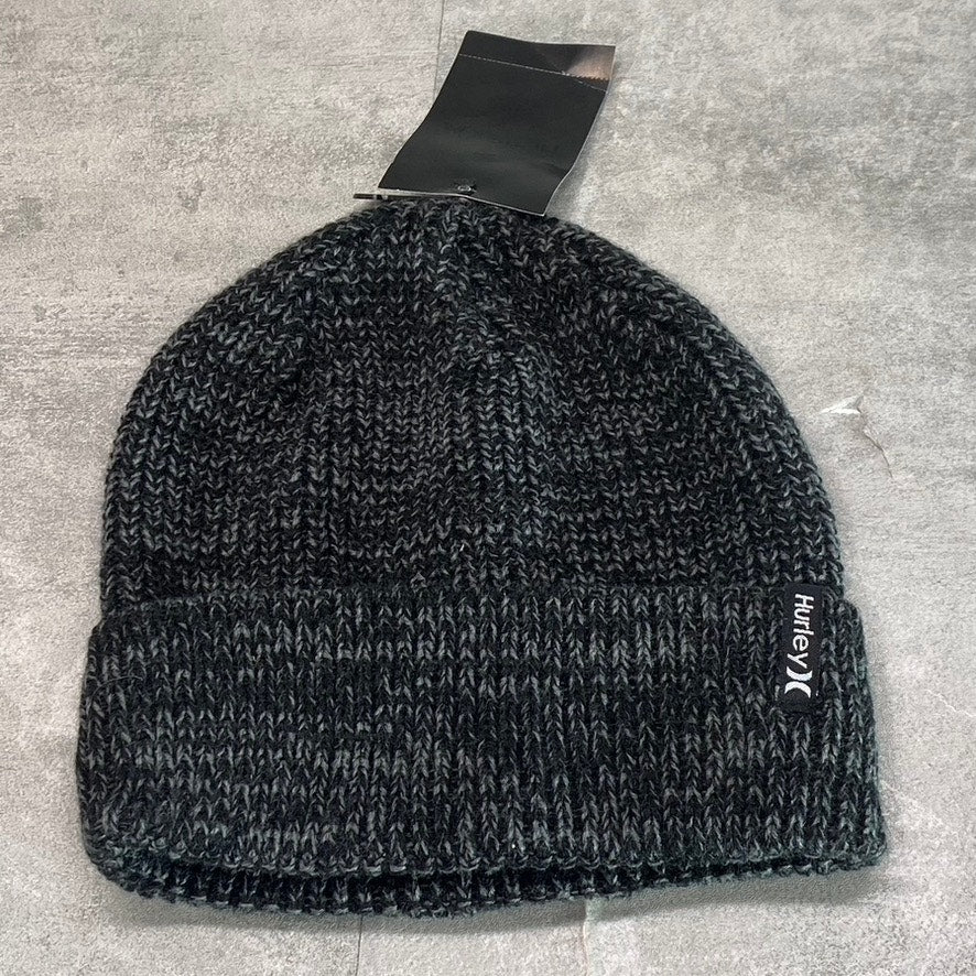 HURLEY Men's Black-Gray Mixed Yarn Knit Max Cuff 2.0 Beanie SZ OS