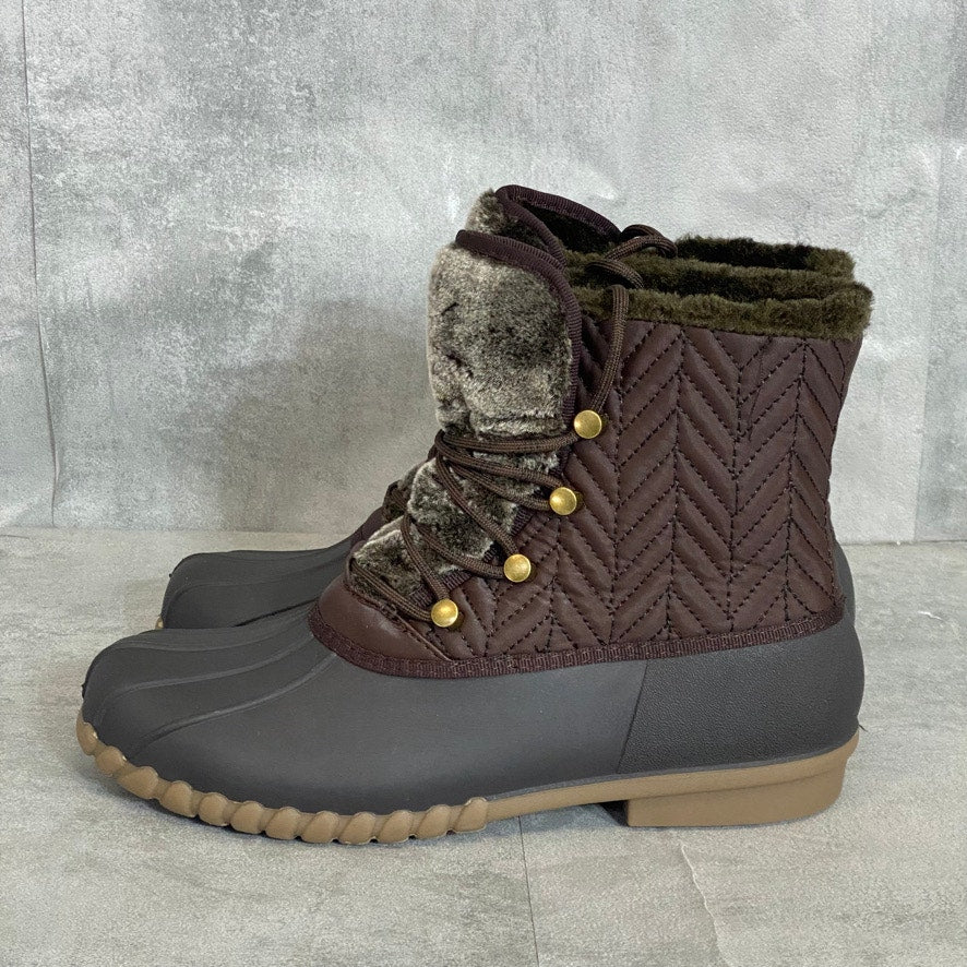 BARETRAPS Dark Brown Flash Water-Resistant Faux Fur Trim Lace-Up Duck Boots SZ 9