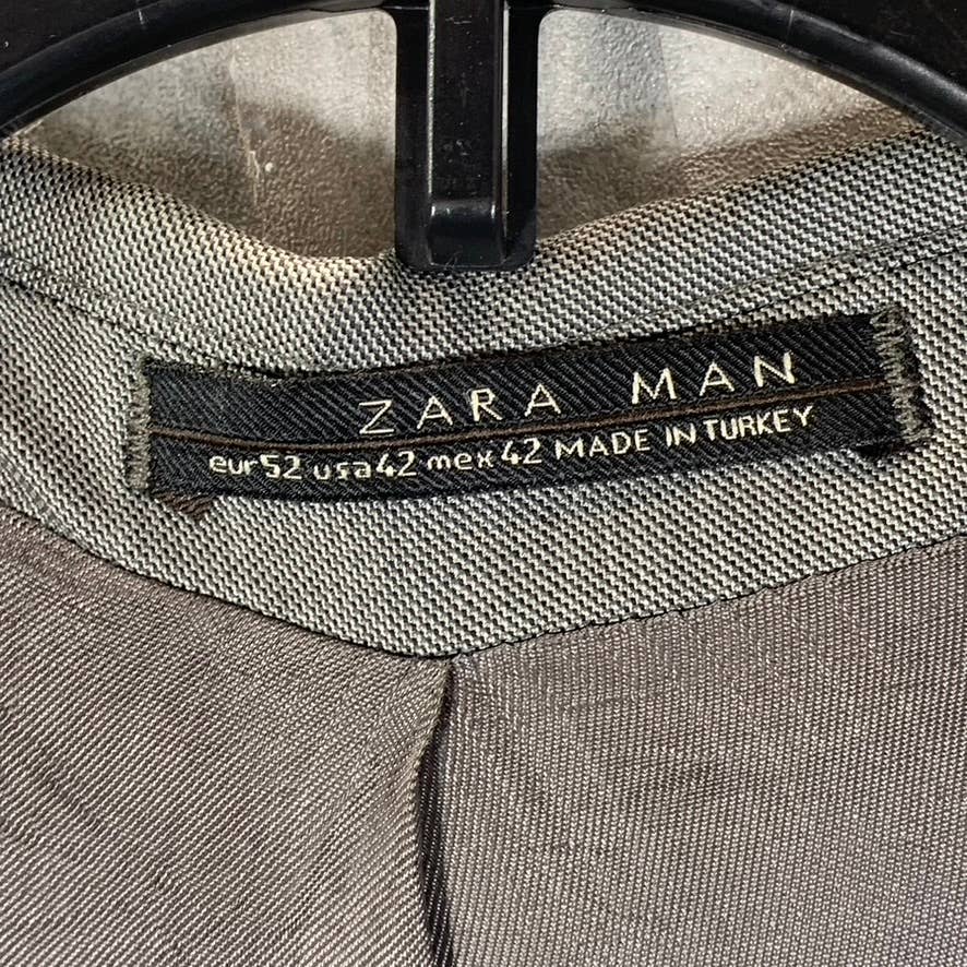 ZARA MAN Men's Grey Sharkskin Two-Button Suit Jacket SZ 42