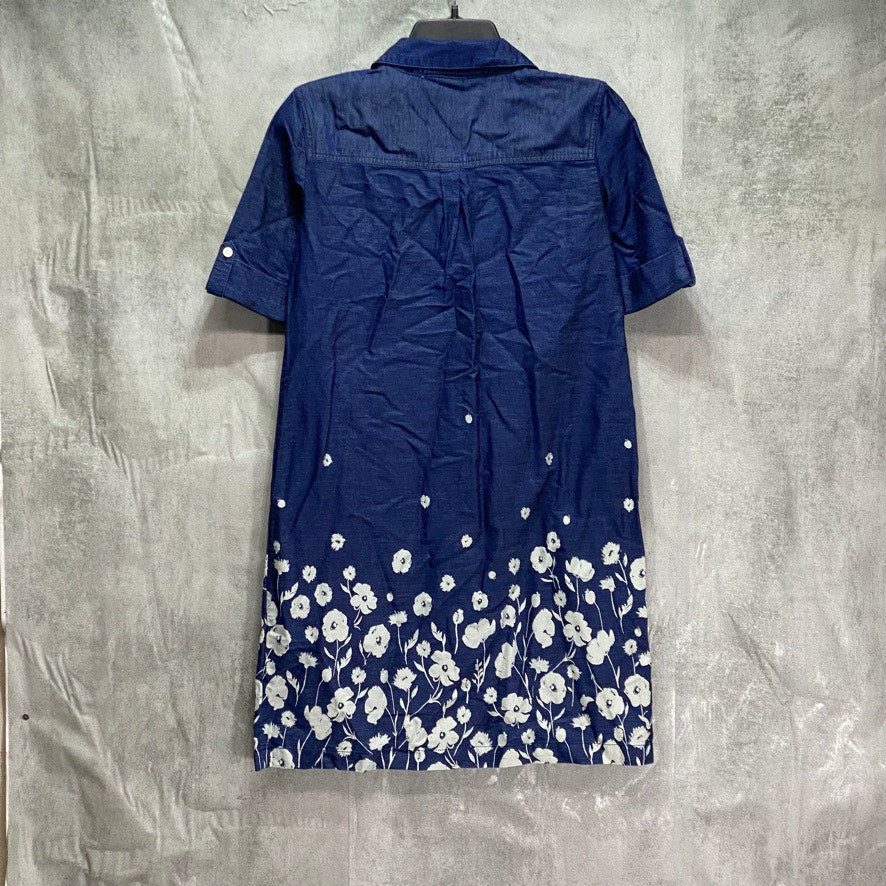 KAREN SCOTT Petite Blue Floral-Print Short-Sleeve Collar Mini Denim Dress SZ P/P