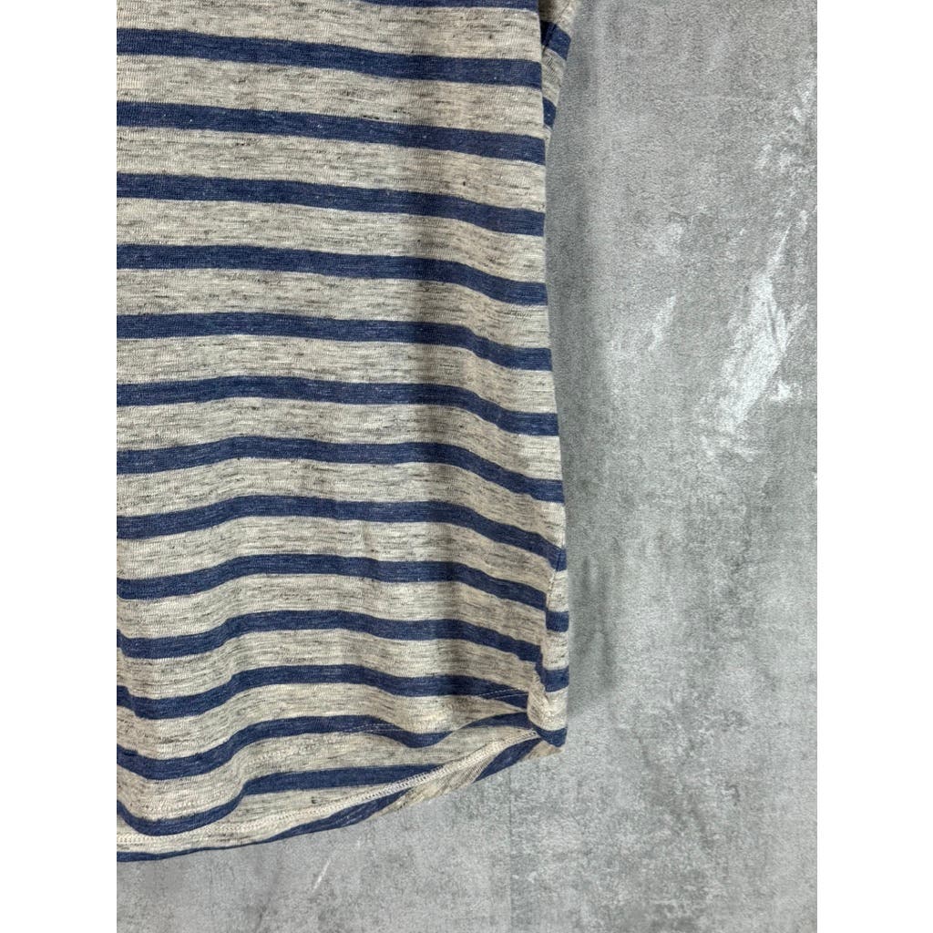 TOMMY BAHAMA Women's Grey/Blue Striped Crewneck Short Sleeve Linen Top SZ S