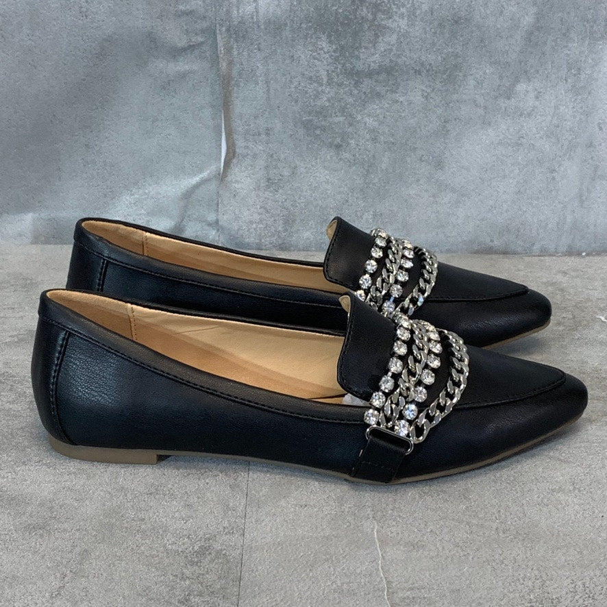 XOXO Black Vona Crystal Chain Embellished Pointed-Toe Slip-On Flats SZ 6