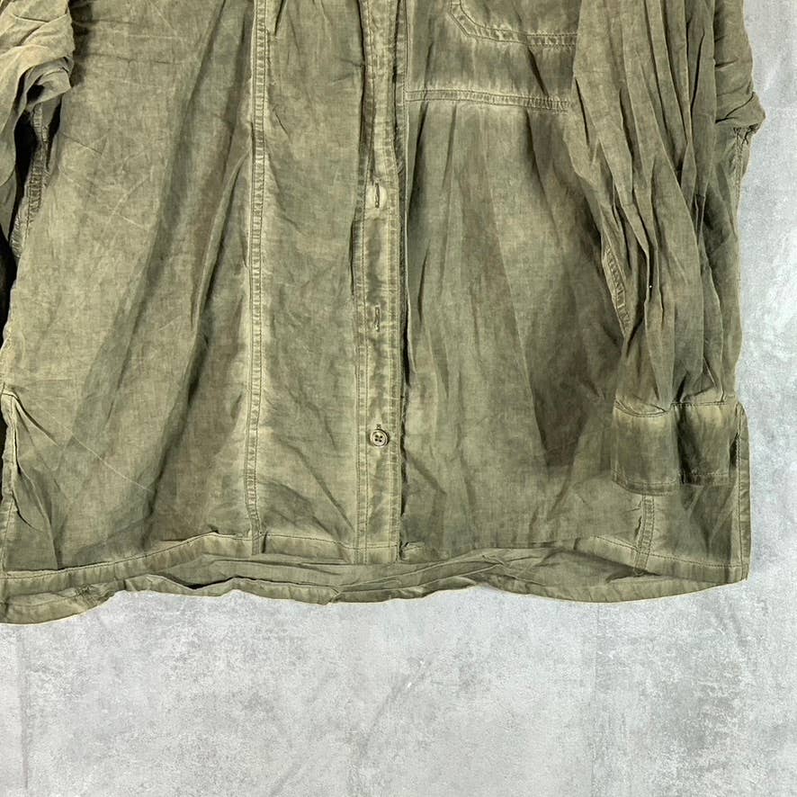 BDG URBAN OUTFITTERS Women's Olive Dye Cotton Button-Up Long-Sleeve Shirt SZ S