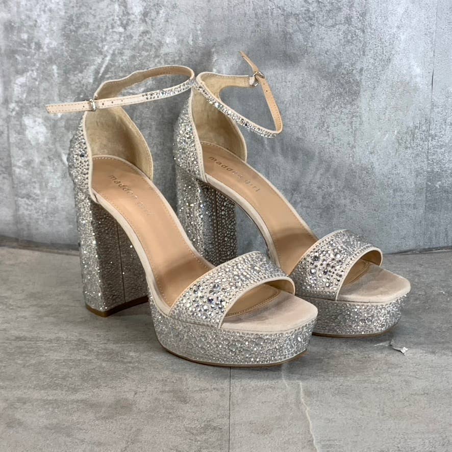MADDEN GIRL Women's Ivy Rhinestone Omega Platform Square-Toe Heels SZ 10