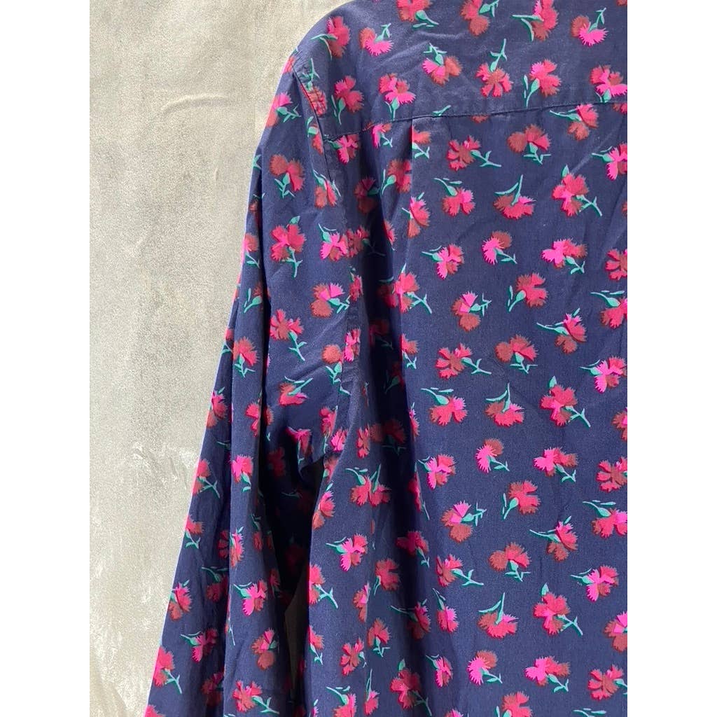 BONOBOS Men's Navy/Red Floral Print Standard-Fit Button-Up Long-Sleeve Shirt SZM