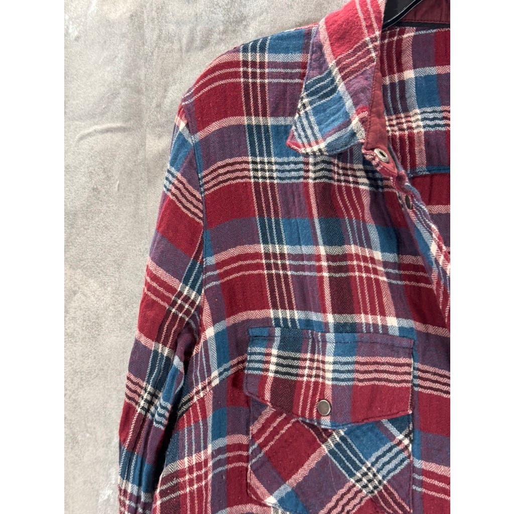 KUT FROM THE KLOTH Women's Burgundy/Blue Plaid Button-Up Flannel Top SZ L