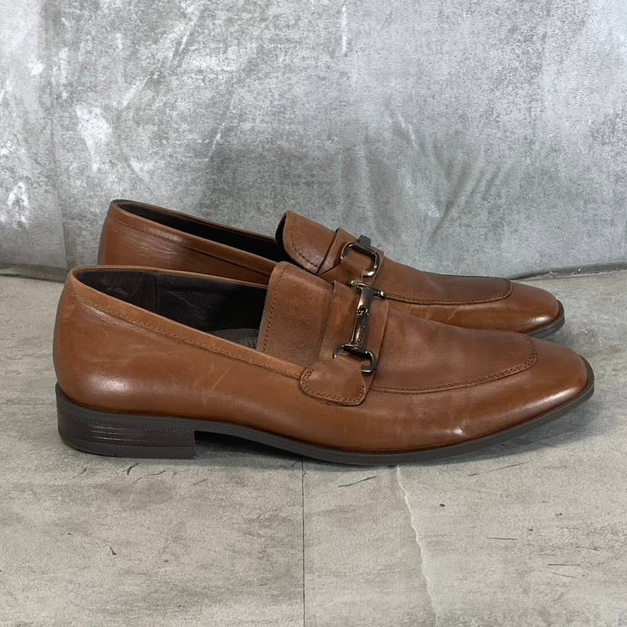 CALVIN KLEIN Men's Dark Tan Leather Malcome Slip-On Casual Loafers SZ 9.5