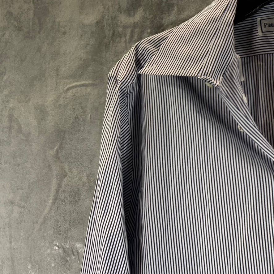 PAUL FREDRICK Men's Blue Pinstripe Button-Up Long-Sleeve Dress Shirt SZ 15.5-32