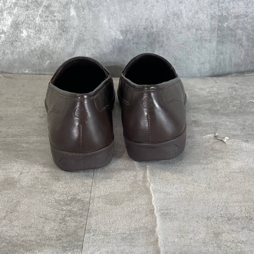 EASY SPIRIT Women's Dark Brown Leather Devitt Round-Toe Slip-On Loafer Flats SZ8