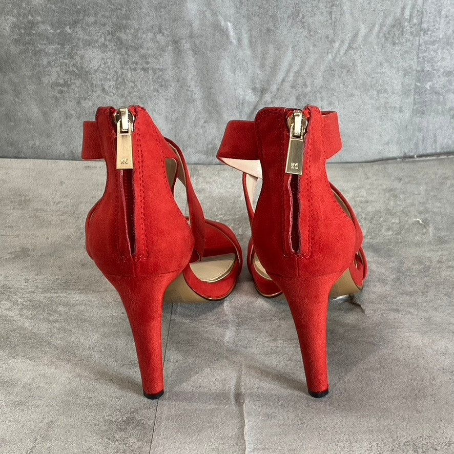 KENNETH COLE NEWYORK Women's Red Brooke Cross Heeled Round-Toe Dress Sandals SZ 6.5