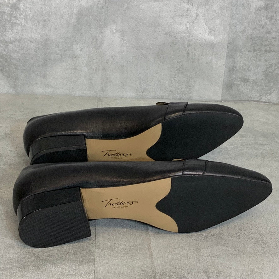 TROTTERS Black Leather Narrow Width Joelle Slip-On Almond-Toe Loafers SZ 8N