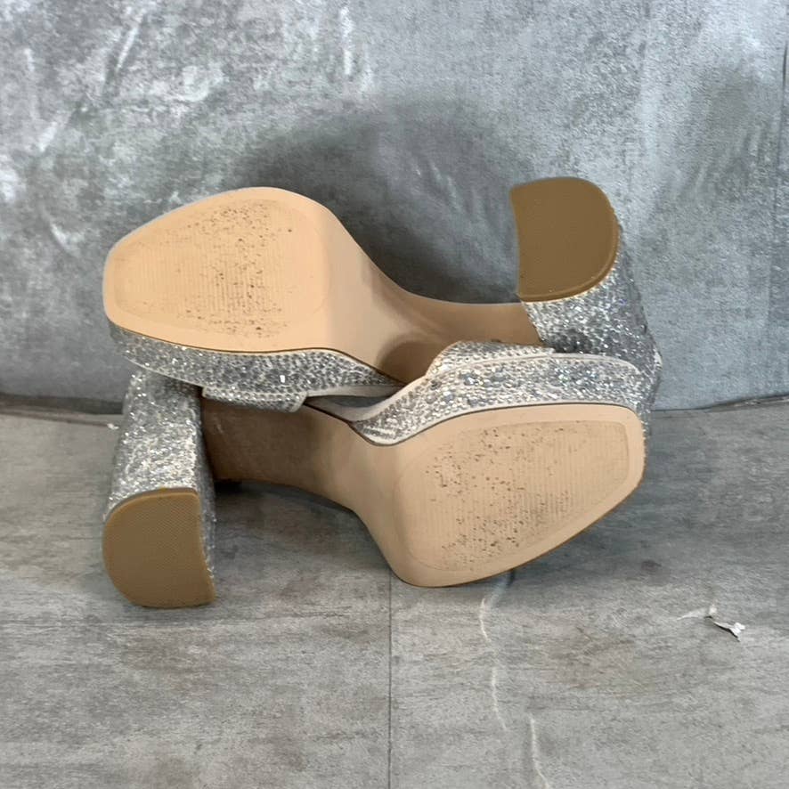 MADDEN GIRL Women's Ivy Rhinestone Omega Platform Square-Toe Heels SZ 10