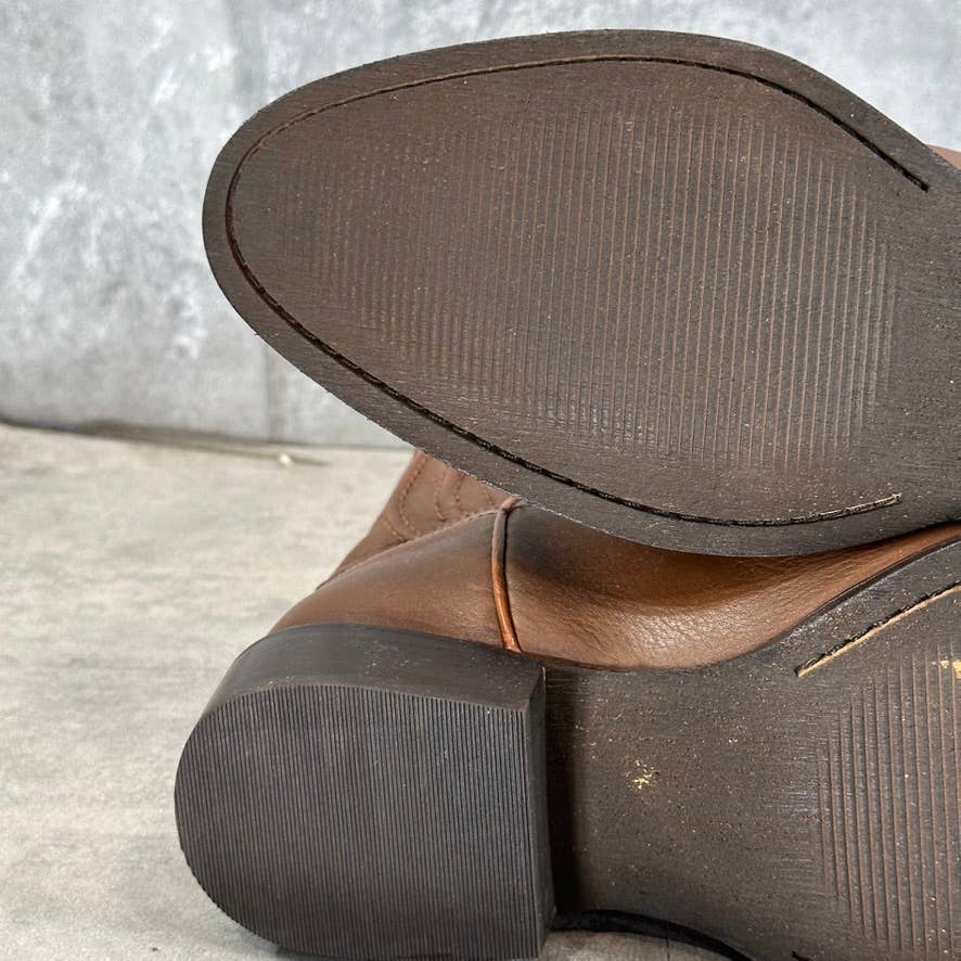 DINGO Men's Brown Leather Montana Almond-Toe Block-Heel Western Boots SZ 8.5