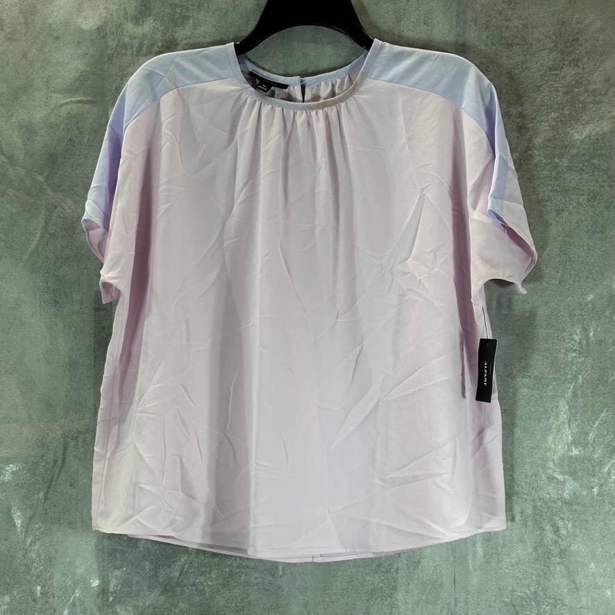 ALFANI Women's Lilac Color-Block Shoulder Short-Sleeve Top SZ XS