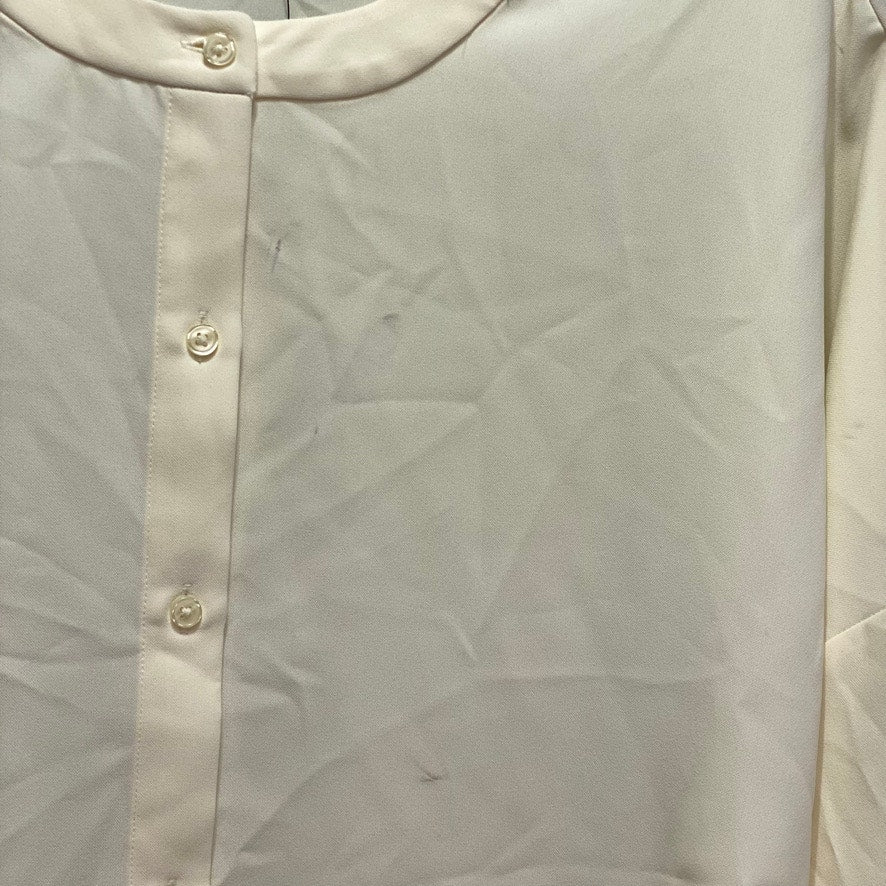 ALFANI Plus Size Antique White Band Collar Blouson-Sleeve Button-Up Top SZ 2X