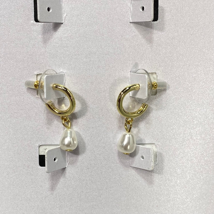 BAUBLEBAR Gold Pearl Drop Hoop Cuff Earrings