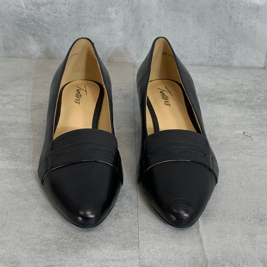 TROTTERS Black Leather Narrow Width Joelle Slip-On Almond-Toe Loafers SZ 8N