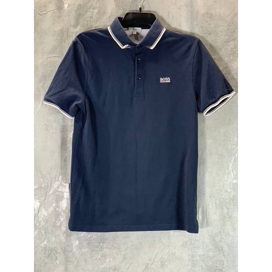 HUGO BOSS Big Boy's Navy Logo Short-Sleeve Cotton Polo Shirt SZ 16-M